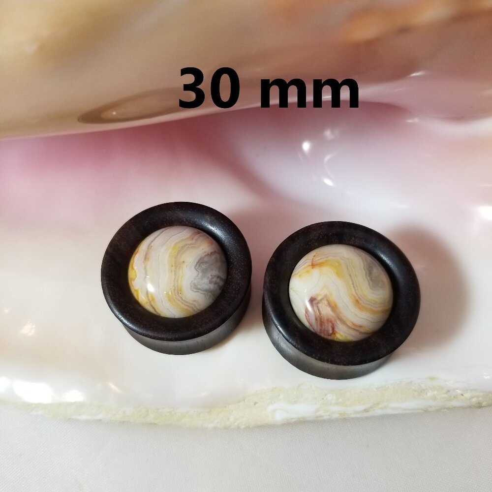 Pair Narra wood organic plugs gauge double flare stretchers crazy lace 30mm NWT